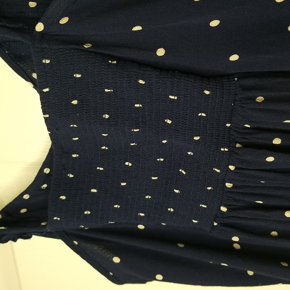 Madewell Sleeveless Blue White Polka Dot Flutter Strap Square Neck Mini Dress - Picture 8 of 14